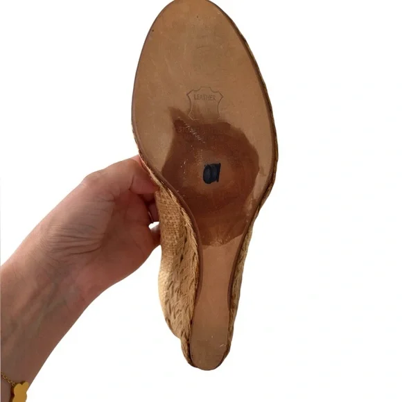 Stuart Weitzman Tan Woven Espadrille Wedge Pumps with Bow - Picture 6 of 7